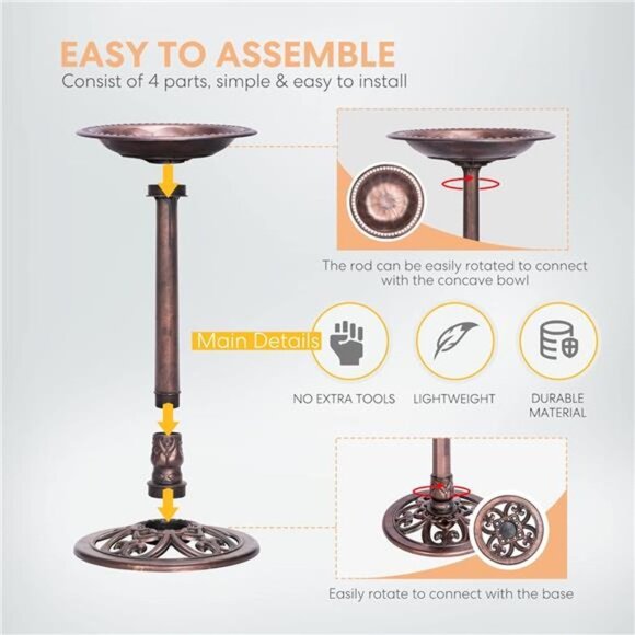 Polyresin Antique Outdoor Bronze Garden Bird Bath and Solar Powered Round Pond - Picture 3 of 7